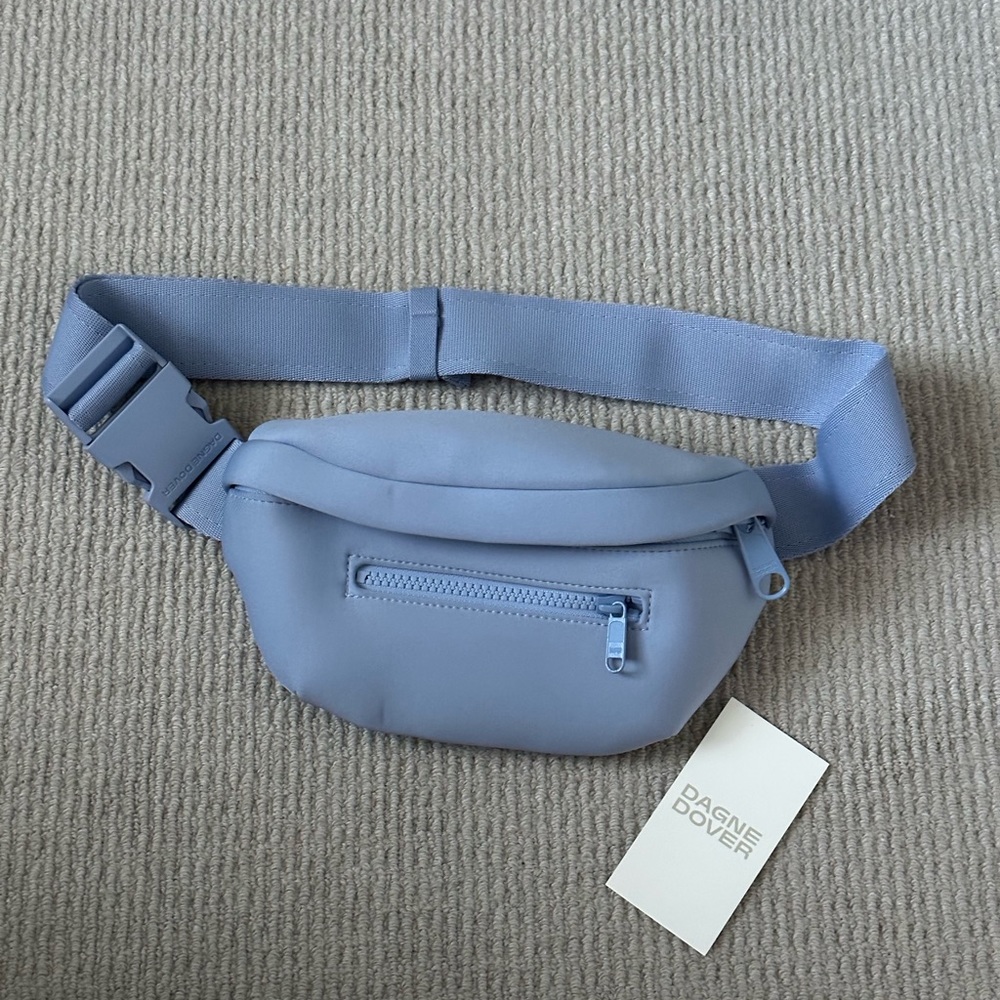 Dagne Dover Powder Blue Belt Bag with Front Zip Pocket